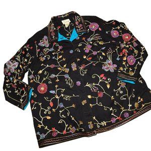 Quaker Factory Beaded Embroidered Butterfly Jacket Black womens sz 1x